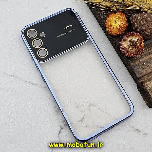 قاب گوشی Galaxy A34 5G سامسونگ طرح الکتروپلیتینگ ژله ای شفاف اورجینال Camera Lens محافظ لنز دار آبی کد 499