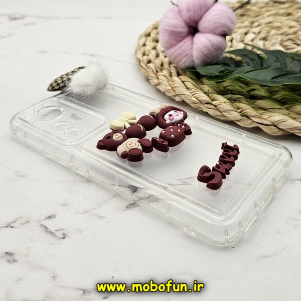قاب گوشی Xiaomi 12T - Xiaomi 12T Pro شیائومی طرح شفاف ژله ای سه بعدی برجسته عروسکی SWEET محافظ لنز دار پام پام زرشکی کد 205