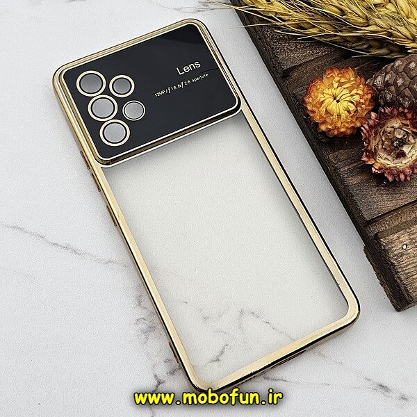 قاب گوشی Galaxy A53 5G سامسونگ طرح الکتروپلیتینگ ژله ای شفاف اورجینال Camera Lens محافظ لنز دار طلایی کد 794