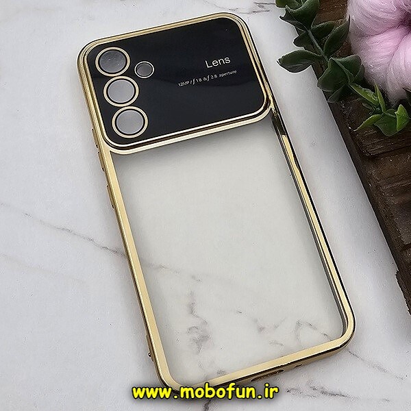 قاب گوشی Galaxy A54 5G سامسونگ طرح الکتروپلیتینگ ژله ای شفاف اورجینال Camera Lens محافظ لنز دار طلایی کد 584