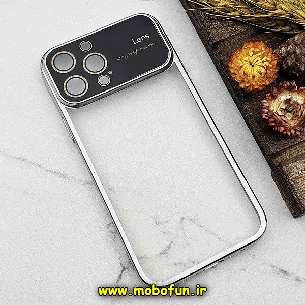 قاب گوشی iPhone 13 Pro Max آیفون طرح الکتروپلیتینگ ژله ای شفاف اورجینال Camera Lens محافظ لنز دار نقره ای کد 622