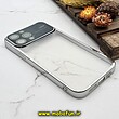 قاب گوشی iPhone 13 Pro Max آیفون طرح الکتروپلیتینگ ژله ای شفاف اورجینال Camera Lens محافظ لنز دار نقره ای کد 622