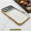 قاب گوشی iPhone 13 Pro Max آیفون طرح الکتروپلیتینگ ژله ای شفاف اورجینال Camera Lens محافظ لنز دار طلایی کد 624