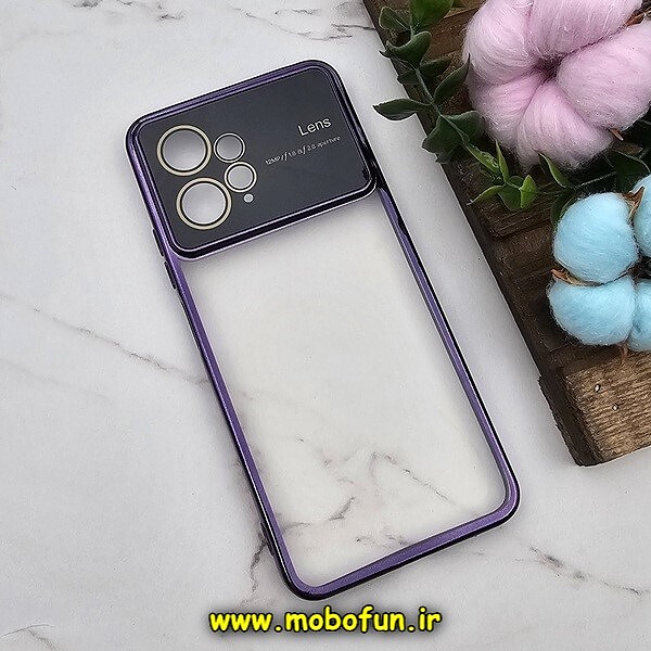 قاب گوشی Redmi Note 12 4G شیائومی طرح الکتروپلیتینگ ژله ای شفاف اورجینال Camera Lens محافظ لنز دار بنفش کد 293