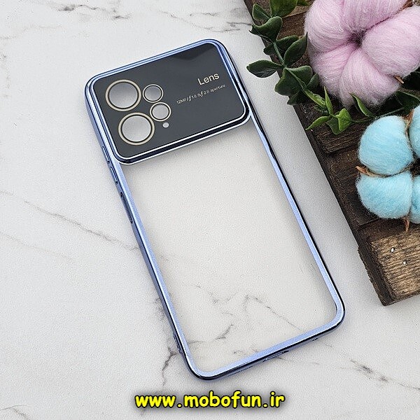 قاب گوشی Redmi Note 12 4G شیائومی طرح الکتروپلیتینگ ژله ای شفاف اورجینال Camera Lens محافظ لنز دار آبی کد 295