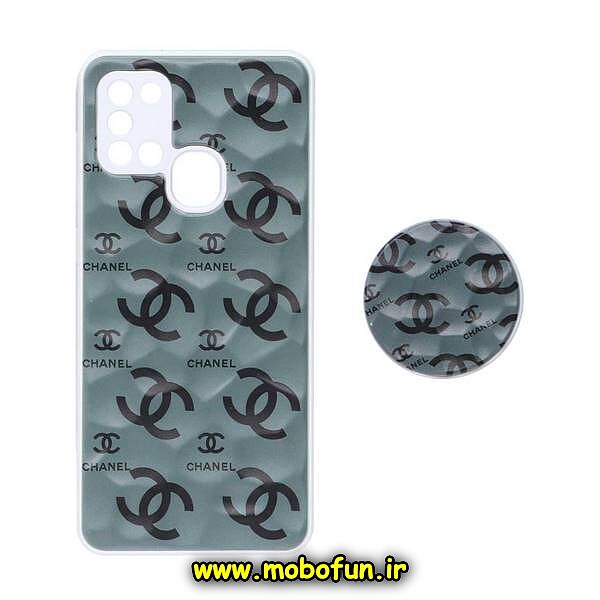 قاب گوشی Galaxy A21S سامسونگ شش ضلعی طرح دار چنل CHANEL محافظ لنز دار پاپ سوکت دار کد 806