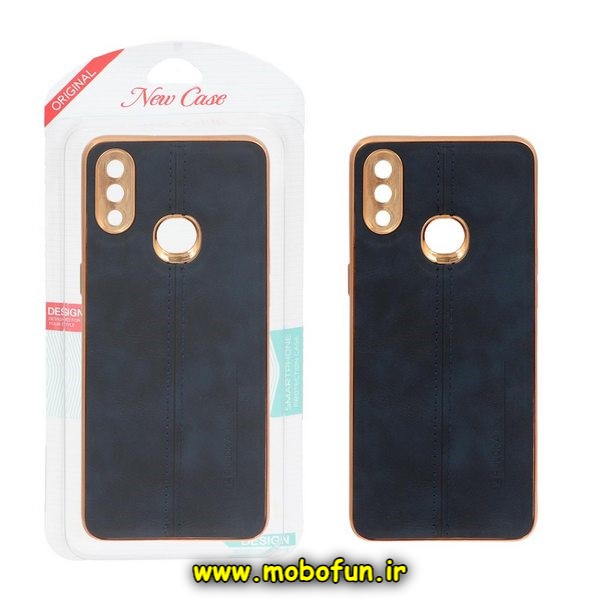 قاب گوشی Galaxy A10S سامسونگ اورجینال PULOKA پولوکا NEW CASE طرح ژله ای چرمی دوخت دار دور طلایی محافظ لنز دار سرمه ای کد 693