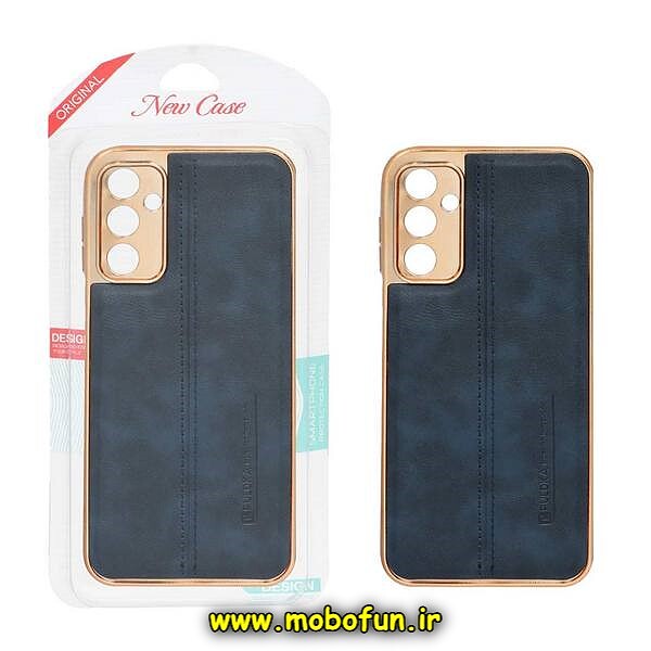 قاب گوشی Galaxy A14 4G - Galaxy A14 5G سامسونگ اورجینال PULOKA پولوکا NEW CASE طرح ژله ای چرمی دوخت دار دور طلایی محافظ لنز دار سرمه ای کد 611