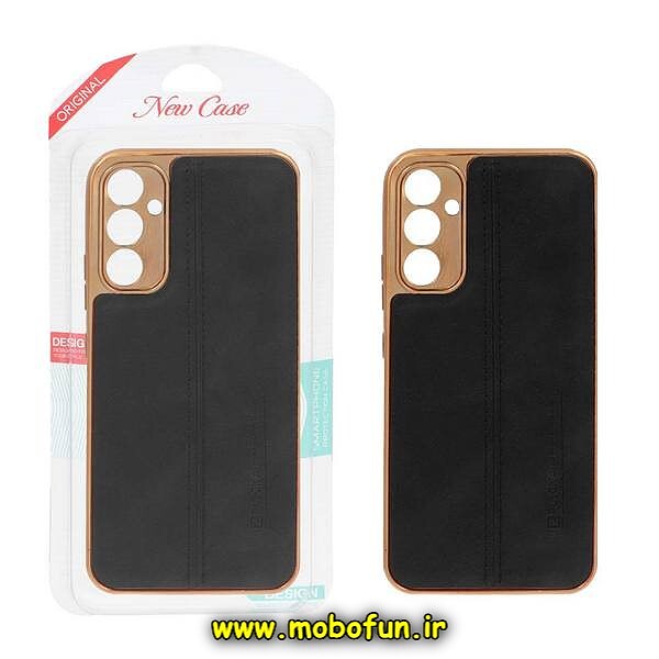 قاب گوشی Galaxy A34 5G سامسونگ اورجینال PULOKA پولوکا NEW CASE طرح ژله ای چرمی دوخت دار دور طلایی محافظ لنز دار مشکی کد 505