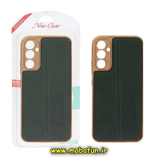 قاب گوشی Galaxy A34 5G سامسونگ اورجینال PULOKA پولوکا NEW CASE طرح ژله ای چرمی دوخت دار دور طلایی محافظ لنز دار سبز کد 507