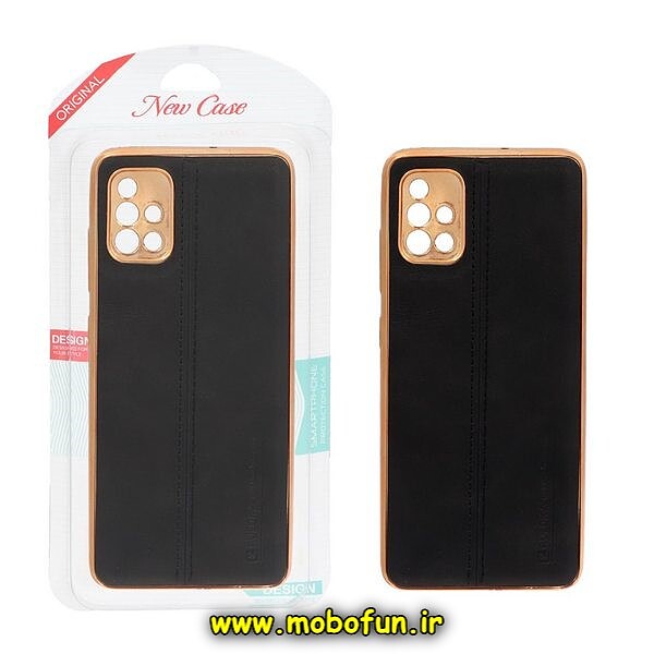 قاب گوشی Galaxy A51 سامسونگ اورجینال PULOKA پولوکا NEW CASE طرح ژله ای چرمی دوخت دار دور طلایی محافظ لنز دار مشکی کد 923