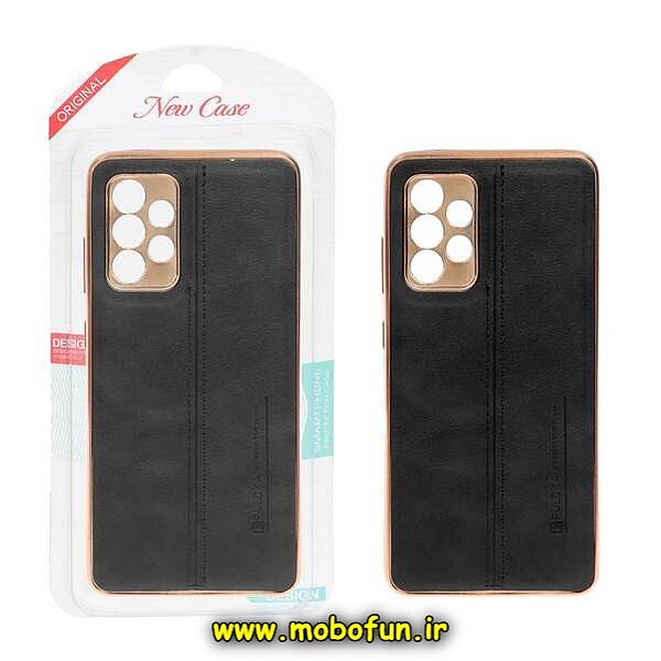 قاب گوشی Galaxy A52 4G - Galaxy A52 5G - Galaxy A52S سامسونگ اورجینال PULOKA پولوکا NEW CASE طرح ژله ای چرمی دوخت دار دور طلایی محافظ لنز دار مشکی کد 1234