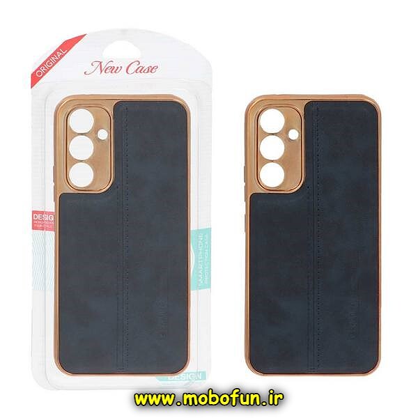 قاب گوشی Galaxy A54 5G سامسونگ اورجینال PULOKA پولوکا NEW CASE طرح ژله ای چرمی دوخت دار دور طلایی محافظ لنز دار سرمه ای کد 603