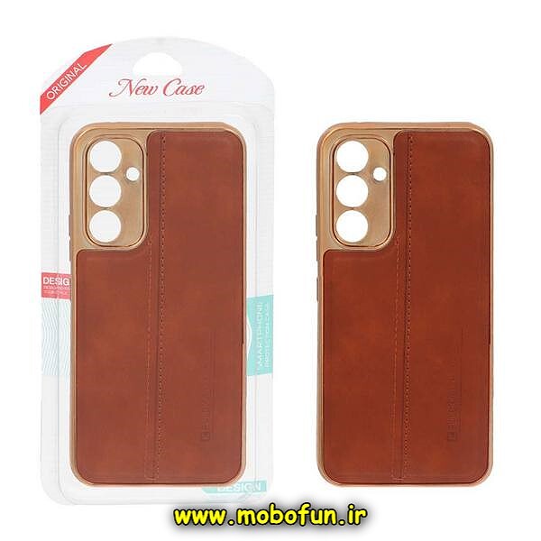 قاب گوشی Galaxy A54 5G سامسونگ اورجینال PULOKA پولوکا NEW CASE طرح ژله ای چرمی دوخت دار دور طلایی محافظ لنز دار عسلی کد 606