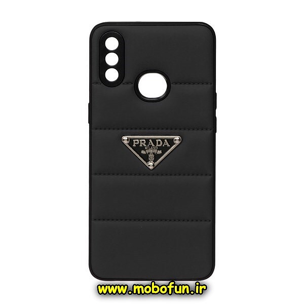 قاب گوشی Galaxy A10S سامسونگ طرح دار پافر چرمی محافظ لنز دار پرادا PRADA مشکی کد 697