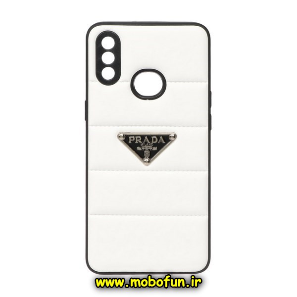 قاب گوشی Galaxy A10S سامسونگ طرح دار پافر چرمی محافظ لنز دار پرادا PRADA سفید کد 701