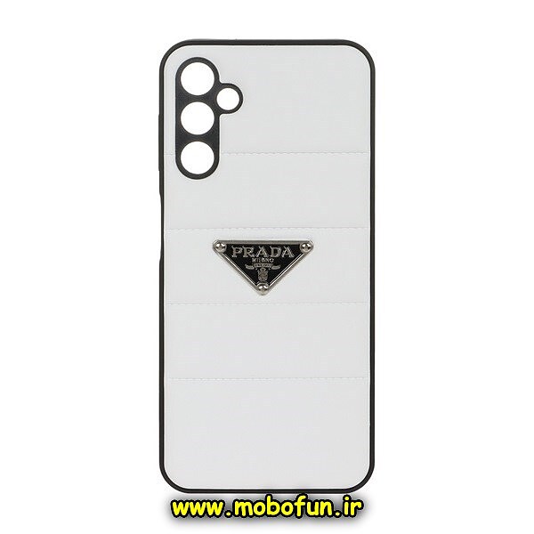 قاب گوشی Galaxy A14 4G - Galaxy A14 5G سامسونگ طرح دار پافر چرمی محافظ لنز دار پرادا PRADA سفید کد 634