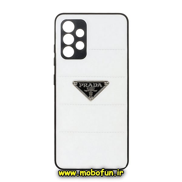 قاب گوشی Galaxy A32 4G سامسونگ طرح دار پافر چرمی محافظ لنز دار پرادا PRADA سفید کد 1031