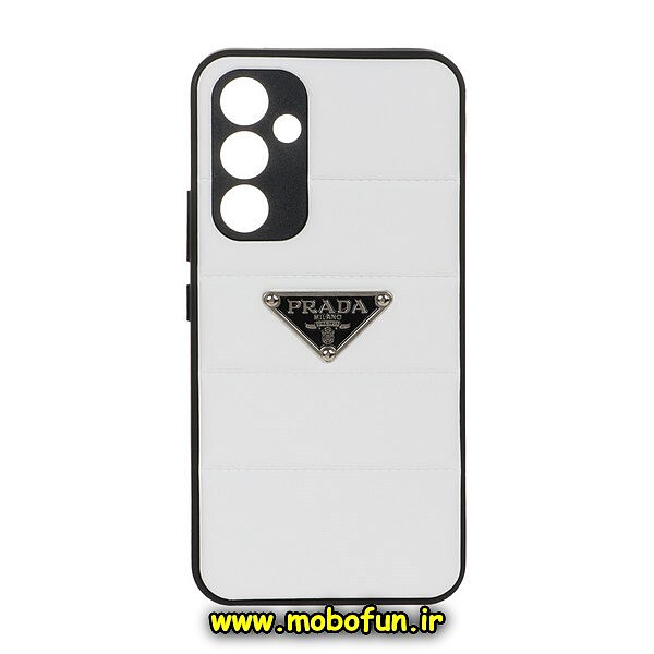 قاب گوشی Galaxy A54 5G سامسونگ طرح دار پافر چرمی محافظ لنز دار پرادا PRADA سفید کد 626