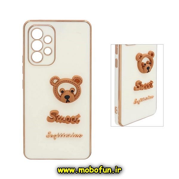 قاب گوشی Galaxy A33 5G سامسونگ طرح ژله ای مای کیس SWEET گلد لاین دور طلایی عروسکی سه بعدی محافظ لنز دار سفید کد 598