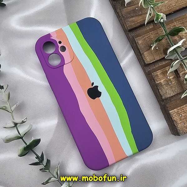 قاب گوشی iPhone 12 آیفون سیلیکونی اورجینال آبرنگی رنگین کمانی پاک کنی درجه یک زیربسته محافظ لنز دار کد 836