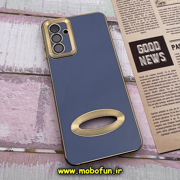 قاب گوشی Galaxy A04S سامسونگ طرح ژله ای دبل متال مای کیس مگ سیف Magsafe گلد لاین دور طلایی محافظ لنز دار شیشه ای آبی فیلی کد 265