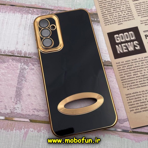قاب گوشی Galaxy A24 4G سامسونگ طرح ژله ای دبل متال مای کیس مگ سیف Magsafe گلد لاین دور طلایی محافظ لنز دار شیشه ای مشکی کد 347