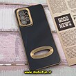 قاب گوشی Galaxy A33 5G سامسونگ طرح ژله ای دبل متال مای کیس مگ سیف Magsafe گلد لاین دور طلایی محافظ لنز دار شیشه ای مشکی کد 603