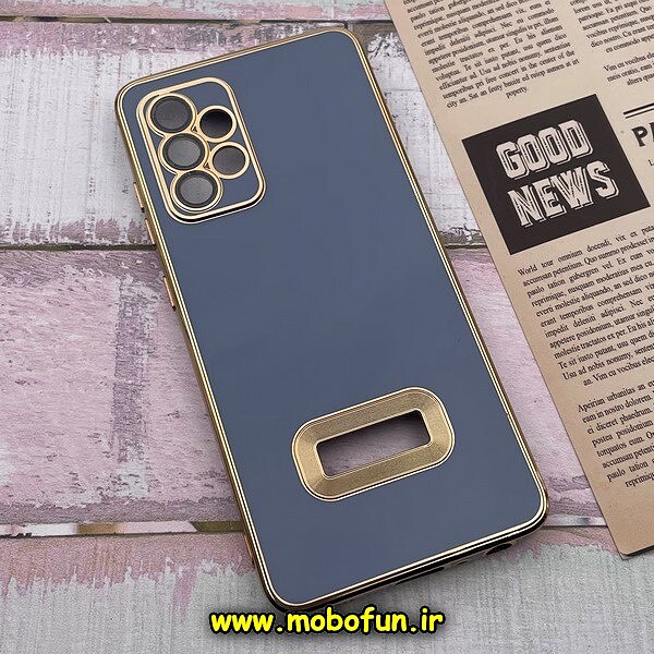 قاب گوشی Galaxy A52 4G - Galaxy A52 5G - Galaxy A52S سامسونگ طرح ژله ای مای کیس مگ سیف Magsafe گلد لاین دور طلایی محافظ لنز دار شیشه ای آبی کد 1243