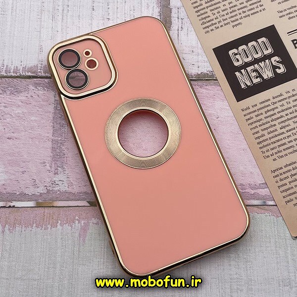 قاب گوشی iPhone 11 آیفون طرح ژله ای دبل متال مای کیس مگ سیف Magsafe گلد لاین دور طلایی محافظ لنز دار شیشه ای گلبهی کد 622