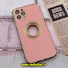قاب گوشی iPhone 11 Pro آیفون طرح ژله ای دبل متال مای کیس مگ سیف Magsafe گلد لاین دور طلایی محافظ لنز دار شیشه ای گلبهی کد 508