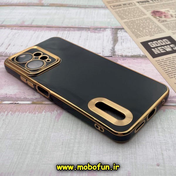 قاب گوشی Redmi Note 12 4G شیائومی طرح ژله ای دبل متال مای کیس مگ سیف Magsafe گلد لاین دور طلایی محافظ لنز دار شیشه ای مشکی کد 315