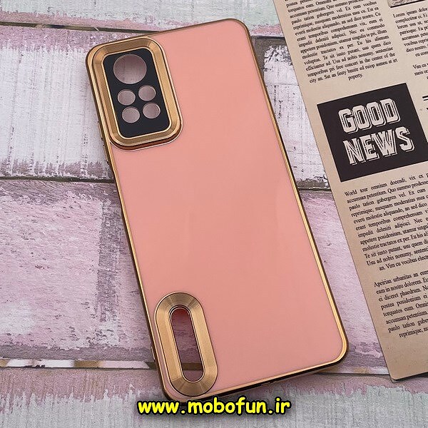 قاب گوشی Redmi Note 12 Pro 4G شیائومی طرح ژله ای دبل متال مای کیس مگ سیف Magsafe گلد لاین دور طلایی محافظ لنز دار شیشه ای گلبهی کد 8
