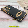 قاب گوشی Galaxy S22 Ultra سامسونگ طرح ژله ای دبل متال مای کیس مگ سیف Magsafe گلد لاین دور طلایی محافظ لنز دار شیشه ای مشکی کد 392