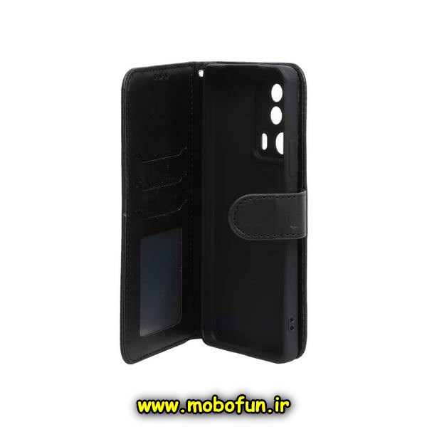 کیف گوشی Xiaomi 13 Lite شیائومی مگنتی طرح چرم کتابی محافظ لنزدار مشکی کد 41