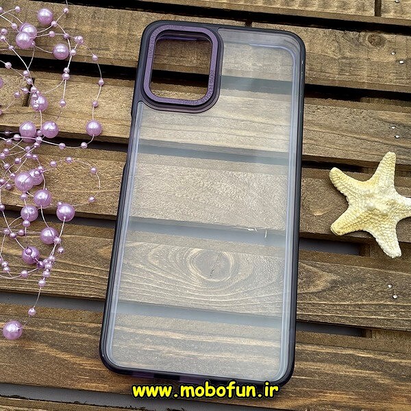 قاب گوشی Galaxy A12 - Galaxy M12 سامسونگ اورجینال متال کیس Metal پیکسل Pixel طرح پشت طلق شفاف دور سیلیکونی بنفش کد 1438