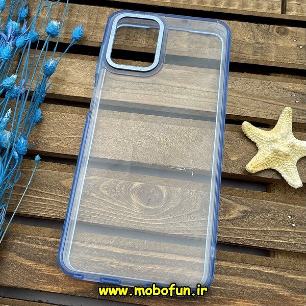 قاب گوشی Galaxy A12 - Galaxy M12 سامسونگ اورجینال متال کیس Metal پیکسل Pixel طرح پشت طلق شفاف دور سیلیکونی آبی روشن کد 1439