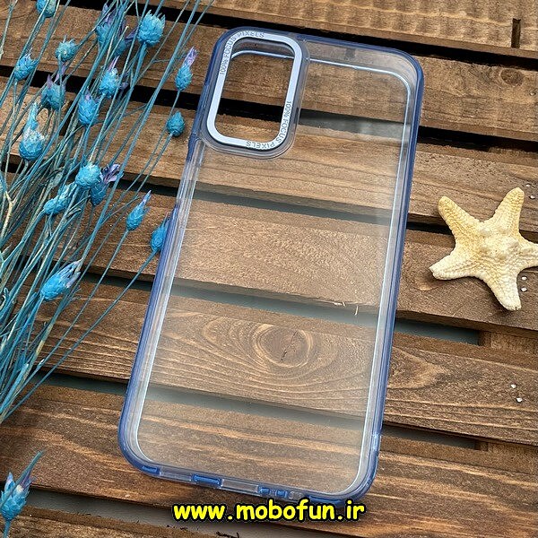 قاب گوشی Galaxy A14 4G - Galaxy A14 5G سامسونگ اورجینال متال کیس Metal پیکسل Pixel طرح پشت طلق شفاف دور سیلیکونی آبی روشن کد 647