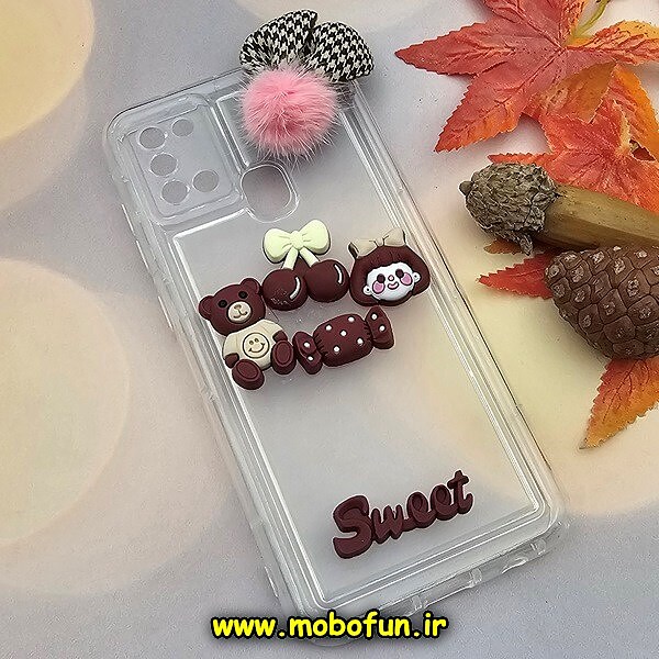 قاب گوشی Galaxy A21S سامسونگ طرح شفاف ژله ای سه بعدی برجسته عروسکی SWEET محافظ لنز دار پام پام زرشکی کد 826