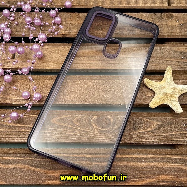 قاب گوشی Galaxy A21S سامسونگ اورجینال متال کیس Metal پیکسل Pixel طرح پشت طلق شفاف دور سیلیکونی بنفش کد 832