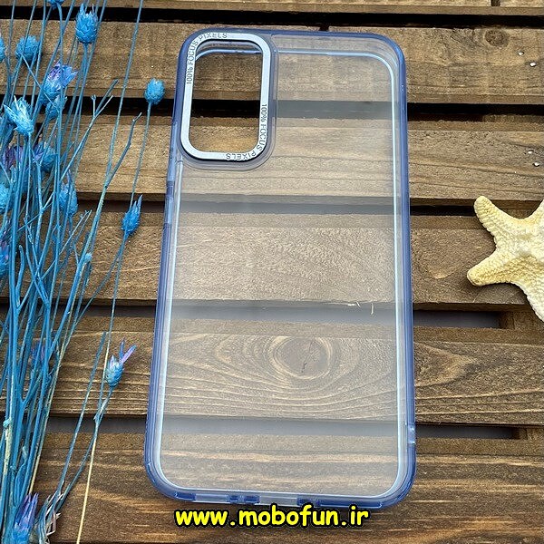 قاب گوشی Galaxy A34 5G سامسونگ اورجینال متال کیس Metal پیکسل Pixel طرح پشت طلق شفاف دور سیلیکونی آبی روشن کد 516