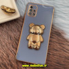 قاب گوشی Galaxy A51 سامسونگ طرح ژله ای خرسی تدی استندشو مای کیس گلد لاین دور طلایی محافظ لنز دار آبی فیلی کد 931