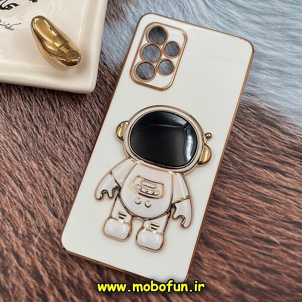 قاب گوشی Galaxy A52 4G - Galaxy A52 5G - Galaxy A52S سامسونگ طرح ژله ای فضانورد مای کیس گلد لاین دور طلایی محافظ لنز دار سفید کد 1244