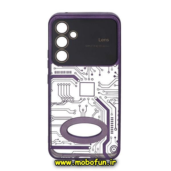 قاب گوشی Galaxy A54 5G سامسونگ طرح مدار الکتروپلیتینگ ژله ای شفاف اورجینال Camera Lens محافظ لنز دار بنفش کد 642