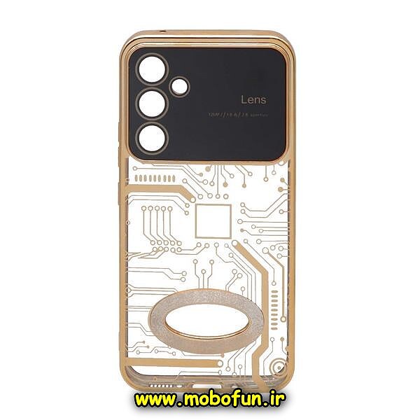 قاب گوشی Galaxy A54 5G سامسونگ طرح مدار الکتروپلیتینگ ژله ای شفاف اورجینال Camera Lens محافظ لنز دار طلایی کد 643