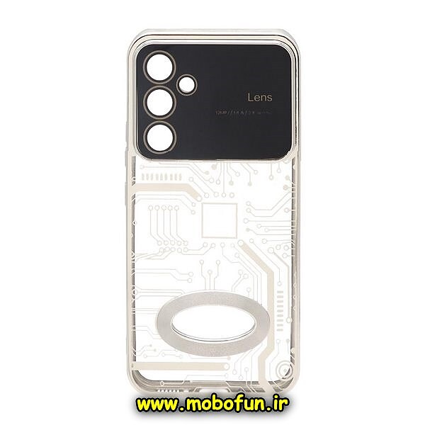 قاب گوشی Galaxy A54 5G سامسونگ طرح مدار الکتروپلیتینگ ژله ای شفاف اورجینال Camera Lens محافظ لنز دار نقره ای کد 644
