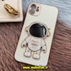 قاب گوشی iPhone 11 آیفون طرح ژله ای فضانورد مای کیس گلد لاین دور طلایی محافظ لنز دار سفید کد 624