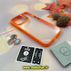 قاب گوشی iPhone 13 Pro آیفون طرح پشت طلق شفاف دور سیلیکونی اورجینال فلزی PROTECTIVE CASE به همراه محافظ لنز رینگی نارنجی کد 443