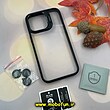 قاب گوشی iPhone 13 Pro آیفون طرح پشت طلق شفاف دور سیلیکونی اورجینال فلزی PROTECTIVE CASE به همراه محافظ لنز رینگی مشکی کد 444