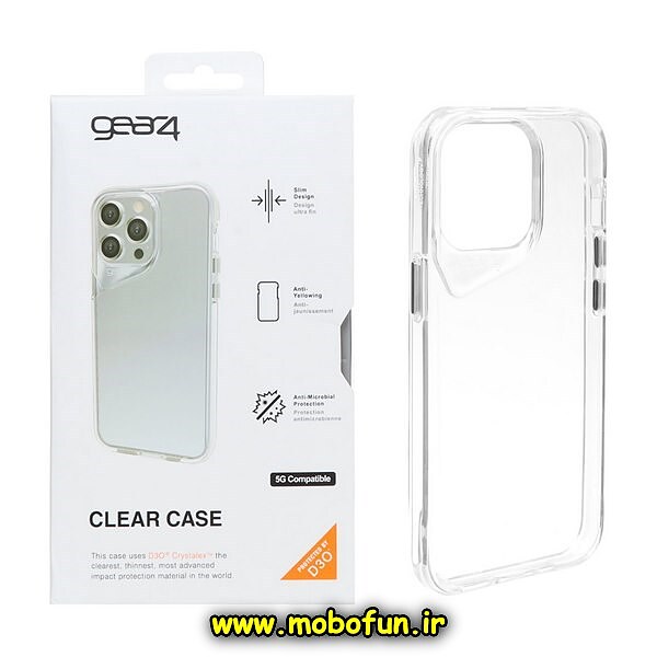 قاب گوشی iPhone 13 Pro Max آیفون اورجینال جیرفور gear4 طرح طلقی شیشه ای شفاف دکمه کرومی کد 640